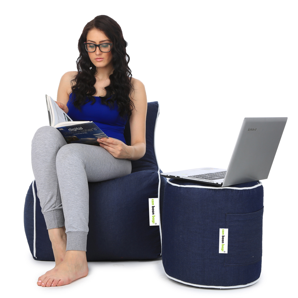 Can bean bags Classic XXXL Denim Arm Bean Chair With Footstool